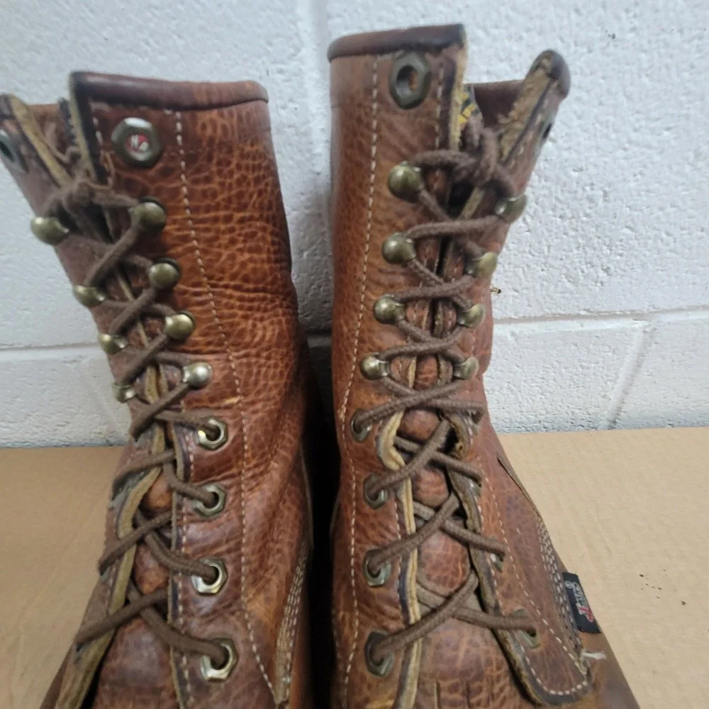 Justin Workboots Mens 10 EE Brown Leather Lace Up Double Comfort 762 USA Made